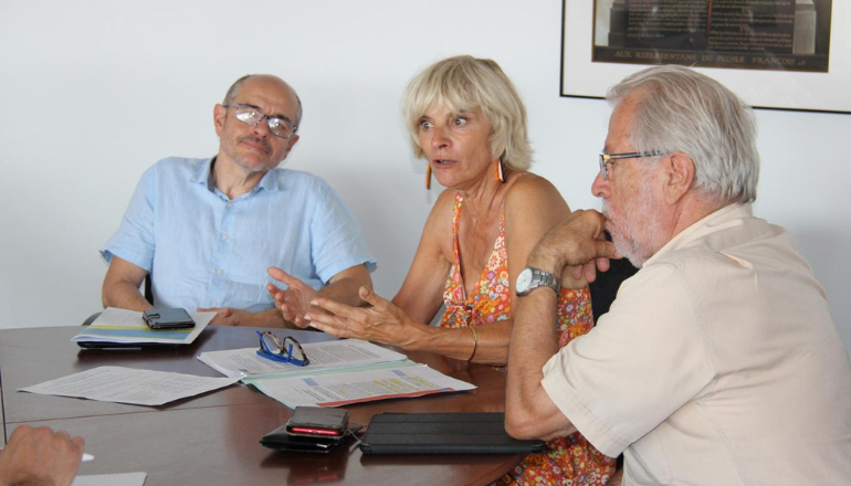 La présidente du Département de l'Aude, Hélène Sandragné, lors de la conférence de presse sur l'eau, mercredi 31 juillet © Département de l'Aude.