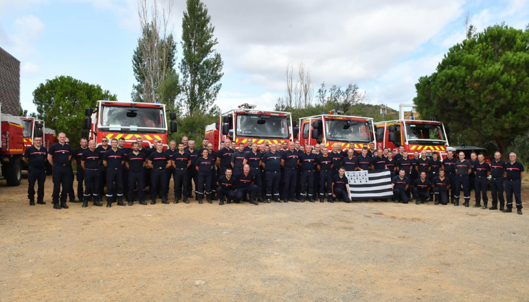 64 pompiers bretons en renfort dans la zone de défense Sud à Narbonne © Sdis 11.