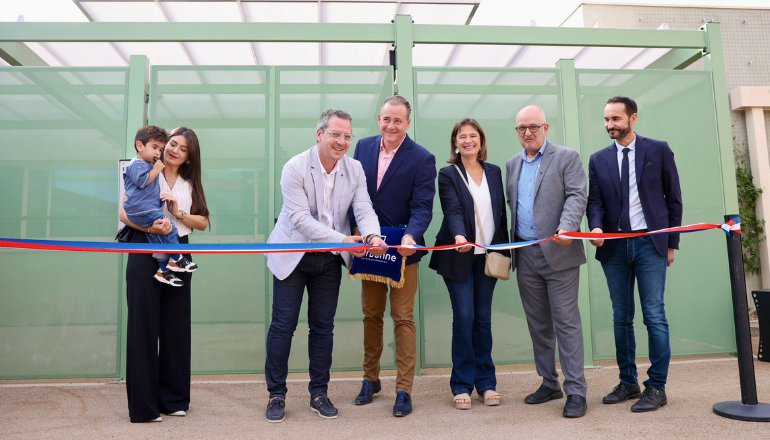 l'inauguration de la crèche Le Jardin, vendredi 20 septembre, ainsi que deux photos (crédit : Ville de Narbonne / Bernard Delmas).